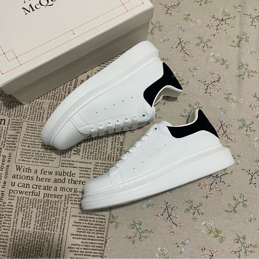 Alexander McQueen White Leather Sneakers with Black Heel Tab